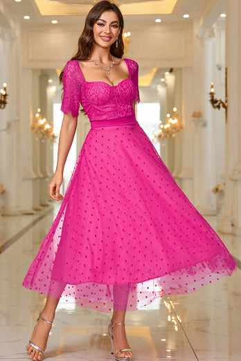 Rosa Maxikleid in A-Linie mit Spitze