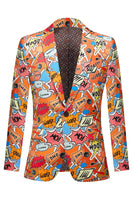 Laden Sie das Bild in den Galerie-Viewer, Orange Herren Blazer mit gekerbtem Revers und Graffiti