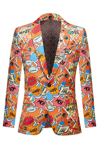 Orange Herren Blazer mit gekerbtem Revers und Graffiti