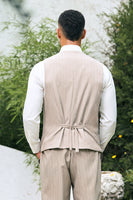 Laden Sie das Bild in den Galerie-Viewer, Elfenbein Spitzrevers Einreihige 3-teilige Herren Hochzeitsanzüge mit Nadelstreifen