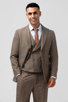 Laden Sie das Bild in den Galerie-Viewer, Brauner 3-teiliger einreihiger Herren Ballanzug mit Spitzrevers