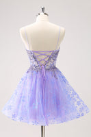 Laden Sie das Bild in den Galerie-Viewer, Glitzerndes Flieder A-Linie Spaghettiträger Kurzes Cocktailkleid mit Pailletten