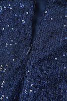 Laden Sie das Bild in den Galerie-Viewer, Marineblaues Midi V-Ausschnitt Cocktailkleid mit Pailletten und Schlitz