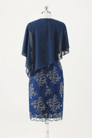 Laden Sie das Bild in den Galerie-Viewer, Marineblaues Chiffon Rundhals Midi Chor Kleid mit Wickel