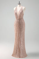 Laden Sie das Bild in den Galerie-Viewer, Glitter Blush Meerjungfrau Neckholder Rückenfreies Langes Abendkleid
