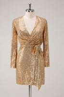 Laden Sie das Bild in den Galerie-Viewer, Goldenes Glitzer V-Ausschnitt Partykleid