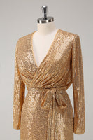 Laden Sie das Bild in den Galerie-Viewer, Goldenes Glitzer V-Ausschnitt Partykleid