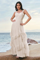 Laden Sie das Bild in den Galerie-Viewer, Blaues Tüll Korsett Brautjungfernkleid mit Rüschen