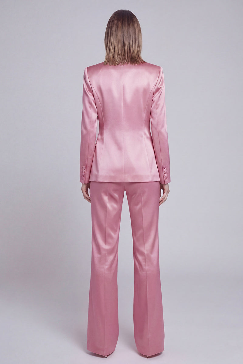 Laden Sie das Bild in den Galerie-Viewer, Grau Rosa Peak Revers Satin Slim Fit Damen Anzüge