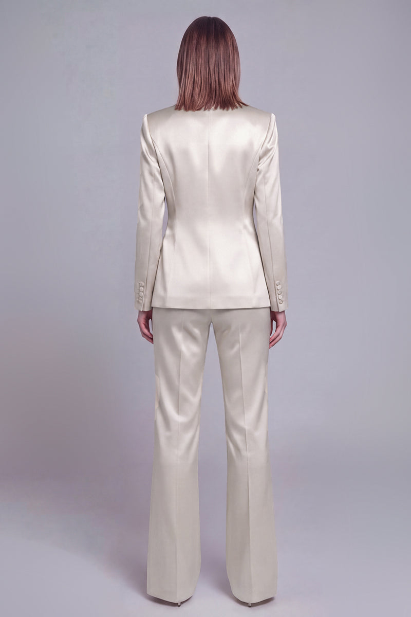 Laden Sie das Bild in den Galerie-Viewer, Grau Rosa Peak Revers Satin Slim Fit Damen Anzüge