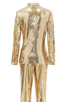 Laden Sie das Bild in den Galerie-Viewer, Glitzernde goldene Revers Pailletten Frauen Party Anzüge