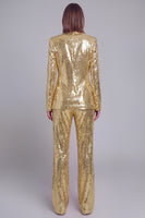 Laden Sie das Bild in den Galerie-Viewer, Glitzernde goldene Revers Pailletten Frauen Party Anzüge