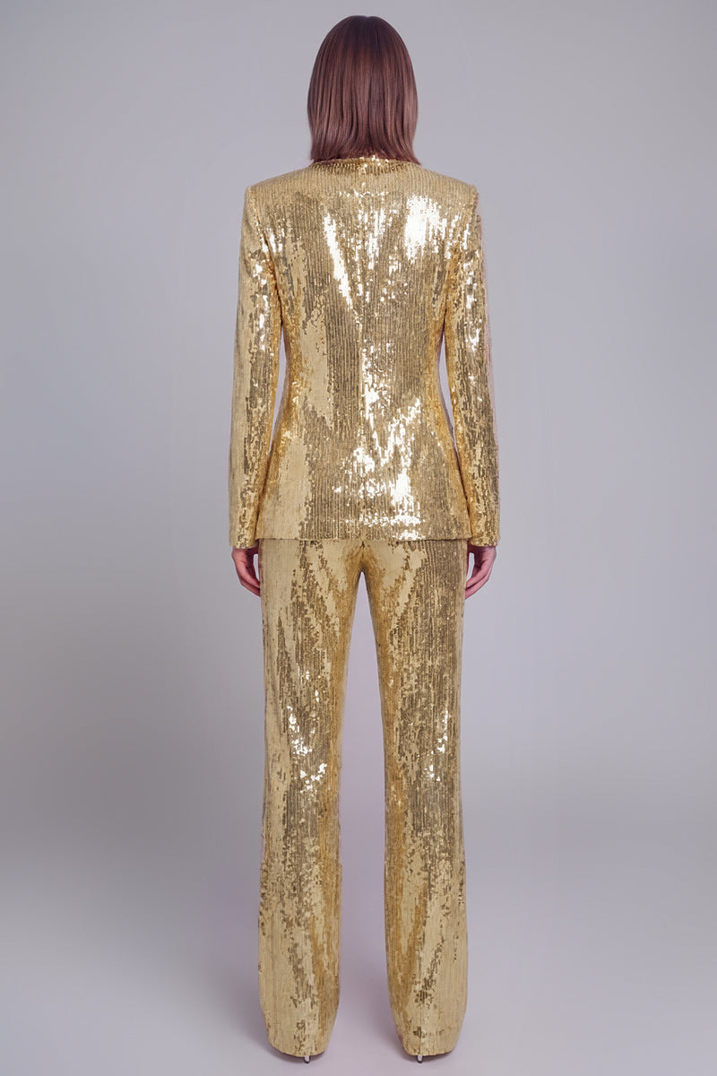 Laden Sie das Bild in den Galerie-Viewer, Glitzernde goldene Revers Pailletten Frauen Party Anzüge