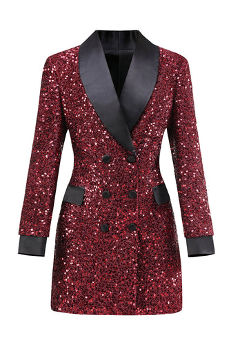 Glitzernder burgunder Bodycon Maxi Blazer für Damen