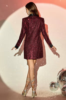 Laden Sie das Bild in den Galerie-Viewer, Glitzer Burgundy Bodycon Maxi Damenblazer mit Pailletten