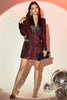 Laden Sie das Bild in den Galerie-Viewer, Glitzer Burgundy Bodycon Maxi Damenblazer mit Pailletten