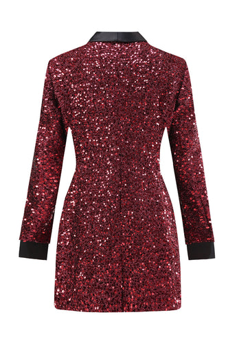 Glitzernder burgunderroter Bodycon Maxi Damenblazer