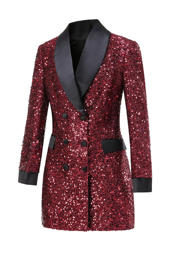 Glitzernder burgunder Bodycon Maxi Blazer für Damen