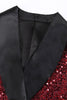 Laden Sie das Bild in den Galerie-Viewer, Glitzernder burgunderroter Bodycon Maxi Damenblazer