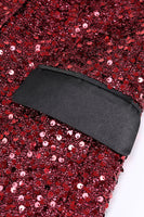 Laden Sie das Bild in den Galerie-Viewer, Glitzernder burgunderroter Bodycon Maxi Damenblazer