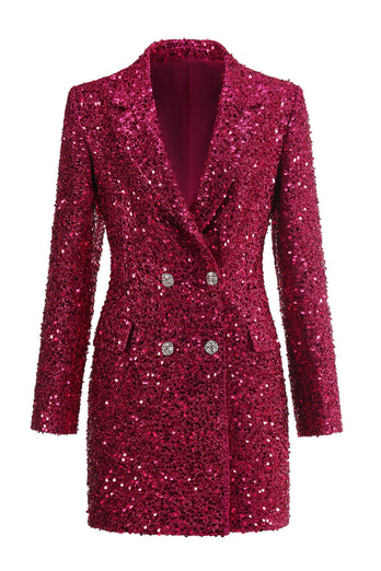 Glitzernder fuchsia langer Damenblazer mit Kerbe