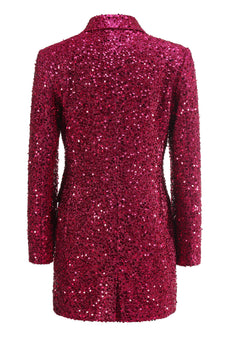 Glitzernder fuchsia langer Damenblazer mit Kerbe