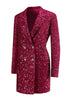 Laden Sie das Bild in den Galerie-Viewer, Glitzernder fuchsia langer Damenblazer mit Kerbe