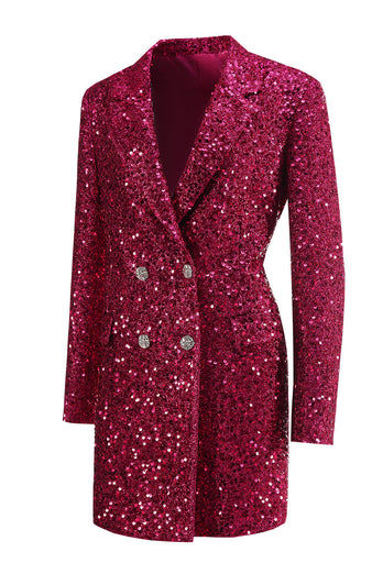 Glitzernder fuchsia langer Damenblazer mit Kerbe