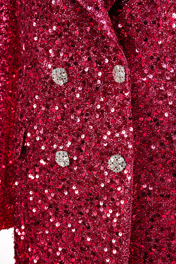 Glitzernder fuchsia langer Damenblazer mit Kerbe