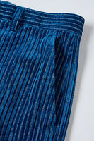 Laden Sie das Bild in den Galerie-Viewer, 2-teilige Tintenblaue Samt Gestreifte Damen Ballanzüge