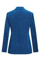 Laden Sie das Bild in den Galerie-Viewer, 2-teilige Tintenblaue Samt Gestreifte Damen Ballanzüge