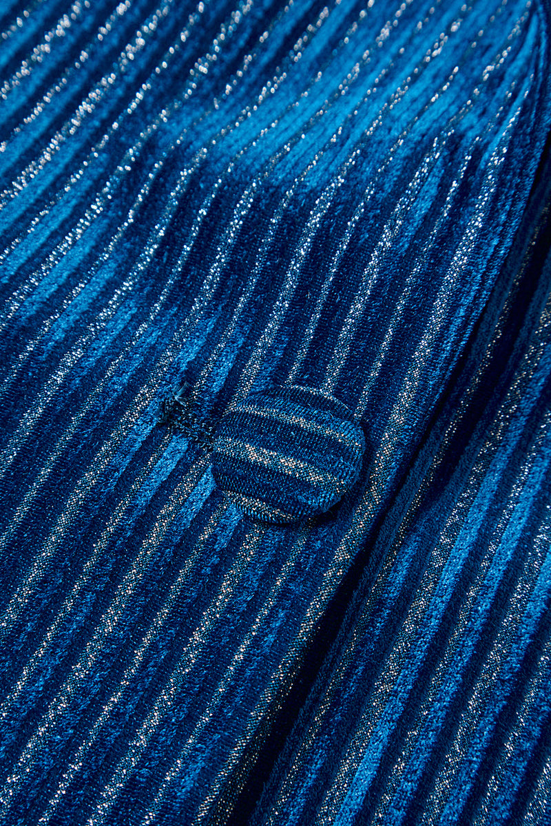 Laden Sie das Bild in den Galerie-Viewer, 2-teilige Tintenblaue Samt Gestreifte Damen Ballanzüge