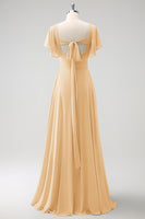 Laden Sie das Bild in den Galerie-Viewer, Grau Blau A-Linie Chiffon Langes Brautjungfernkleid mit Schlitz