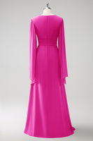 Laden Sie das Bild in den Galerie-Viewer, Grau Blau A Linie Lange Ärmel Chiffon Brautjungfernkleid mit Schlitz