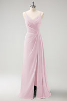 Laden Sie das Bild in den Galerie-Viewer, Dunkelgrünes Spaghettiträger Ruchen Langes Brautjungfernkleid mit Schlitz