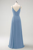 Laden Sie das Bild in den Galerie-Viewer, Dunkelgrünes Spaghettiträger Ruchen Langes Brautjungfernkleid mit Schlitz