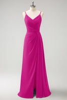 Laden Sie das Bild in den Galerie-Viewer, Dunkelgrünes Spaghettiträger Ruchen Langes Brautjungfernkleid mit Schlitz