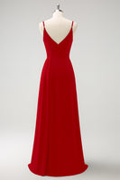 Laden Sie das Bild in den Galerie-Viewer, Dunkelgrünes Spaghettiträger Ruchen Langes Brautjungfernkleid mit Schlitz