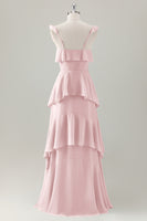 Laden Sie das Bild in den Galerie-Viewer, Hellgrünes A-Linie Korsett Chiffon Langes Brautjungfernkleid mit Rüschen