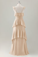 Laden Sie das Bild in den Galerie-Viewer, Hellgrünes A-Linie Korsett Chiffon Langes Brautjungfernkleid mit Rüschen