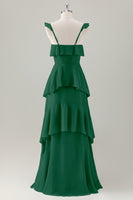 Laden Sie das Bild in den Galerie-Viewer, Hellgrünes A-Linie Korsett Chiffon Langes Brautjungfernkleid mit Rüschen