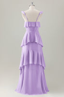 Laden Sie das Bild in den Galerie-Viewer, Hellgrünes A-Linie Korsett Chiffon Langes Brautjungfernkleid mit Rüschen