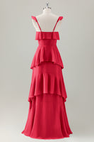 Laden Sie das Bild in den Galerie-Viewer, Hellgrünes A-Linie Korsett Chiffon Langes Brautjungfernkleid mit Rüschen