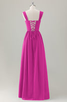 Laden Sie das Bild in den Galerie-Viewer, Dunkelblaues A-Linie Korsett Langes Brautjungfernkleid mit quadratischem Ausschnitt