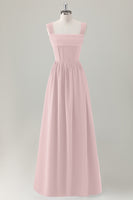 Laden Sie das Bild in den Galerie-Viewer, Dunkelblaues A-Linie Korsett Langes Brautjungfernkleid mit quadratischem Ausschnitt