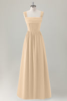 Laden Sie das Bild in den Galerie-Viewer, Dunkelblaues A-Linie Korsett Langes Brautjungfernkleid mit quadratischem Ausschnitt