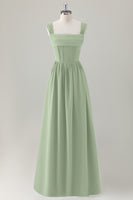 Laden Sie das Bild in den Galerie-Viewer, Dunkelblaues A-Linie Korsett Langes Brautjungfernkleid mit quadratischem Ausschnitt