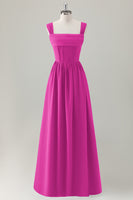 Laden Sie das Bild in den Galerie-Viewer, Dunkelblaues A-Linie Korsett Langes Brautjungfernkleid mit quadratischem Ausschnitt