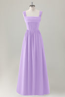 Laden Sie das Bild in den Galerie-Viewer, Dunkelblaues A-Linie Korsett Langes Brautjungfernkleid mit quadratischem Ausschnitt