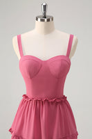 Laden Sie das Bild in den Galerie-Viewer, Abgestuftes Staubige Rose A Line Langes Brautjungfernkleid mit Schlitz